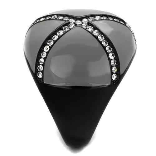 Women Stainless Steel Synthetic Crystal Rings Clear Gray