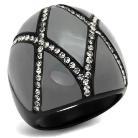 Women Stainless Steel Synthetic Crystal Rings Clear Gray
