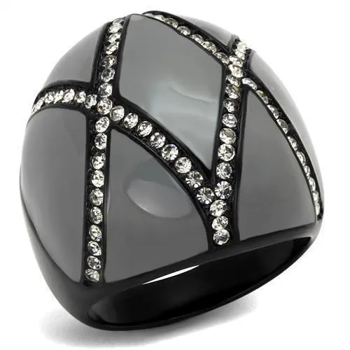 Women Stainless Steel Synthetic Crystal Rings Clear Gray