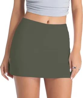 Women's Casual Elastic Mid Waisted Stretchy Slit Hem Bodycon Mini Skirt with Shorts Underneath y2k Cargo Skirt
