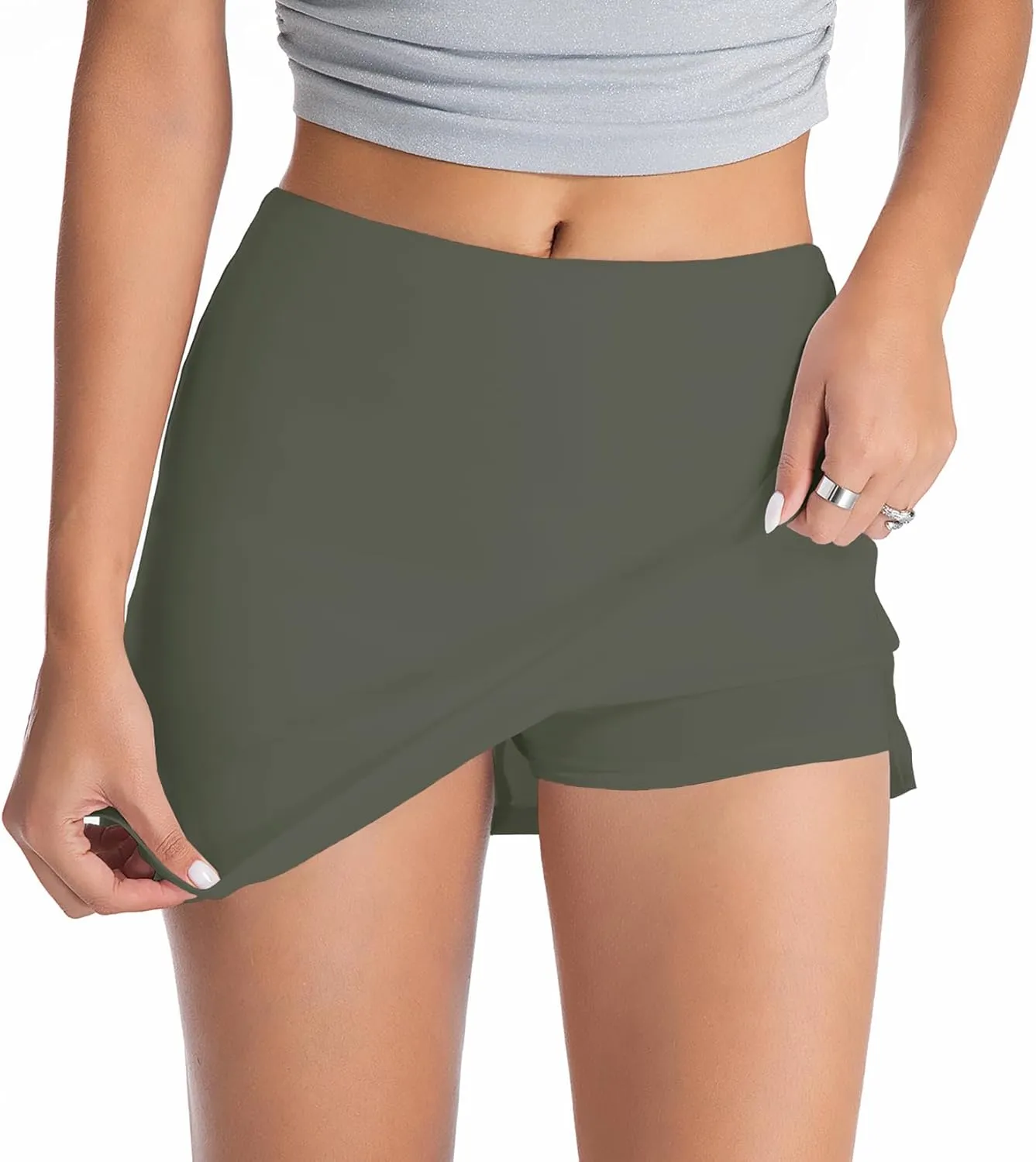 Women's Casual Elastic Mid Waisted Stretchy Slit Hem Bodycon Mini Skirt with Shorts Underneath y2k Cargo Skirt