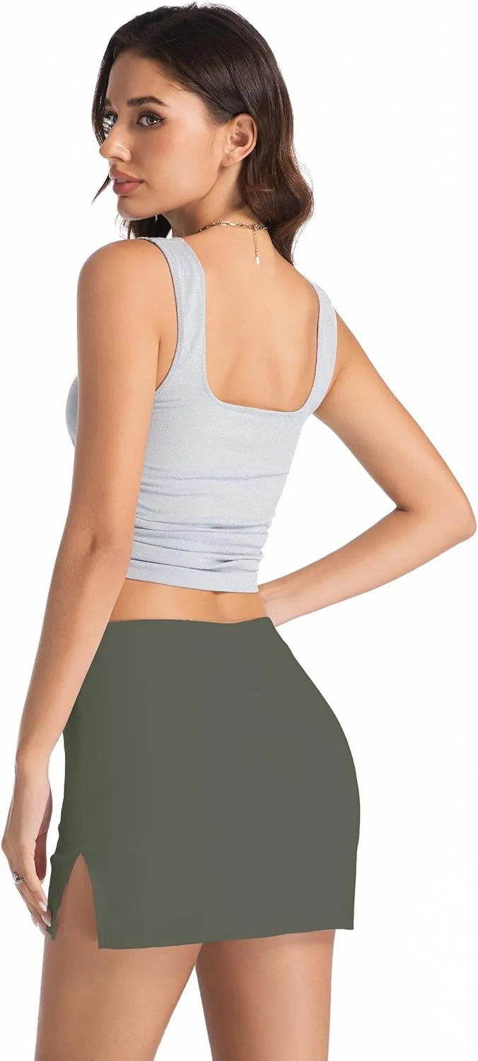 Women's Casual Elastic Mid Waisted Stretchy Slit Hem Bodycon Mini Skirt with Shorts Underneath y2k Cargo Skirt