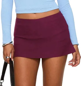 Women's Casual Elastic Mid Waisted Stretchy Slit Hem Bodycon Mini Skirt with Shorts Underneath y2k Cargo Skirt