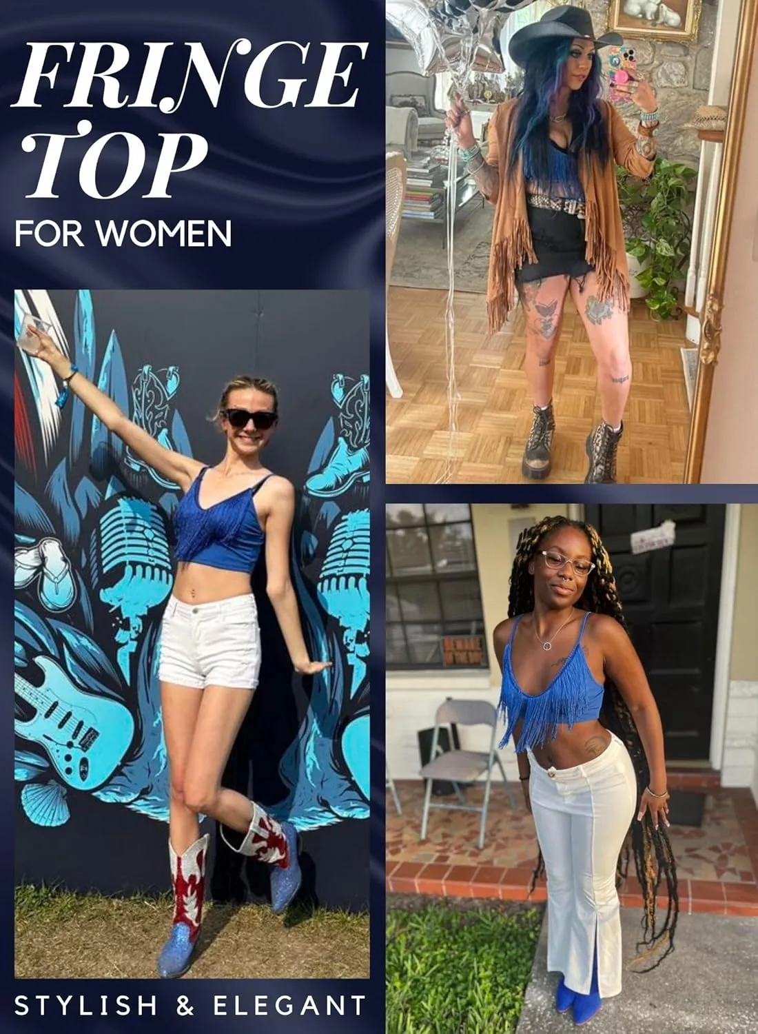 Womens Fringe Western Cowgirl Crop Top - Country Concert Outfit Tassel Hem Tank Nashville Festival Rodeo Shirt