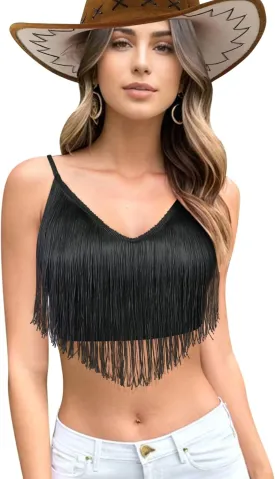 Womens Fringe Western Cowgirl Crop Top - Country Concert Outfit Tassel Hem Tank Nashville Festival Rodeo Shirt