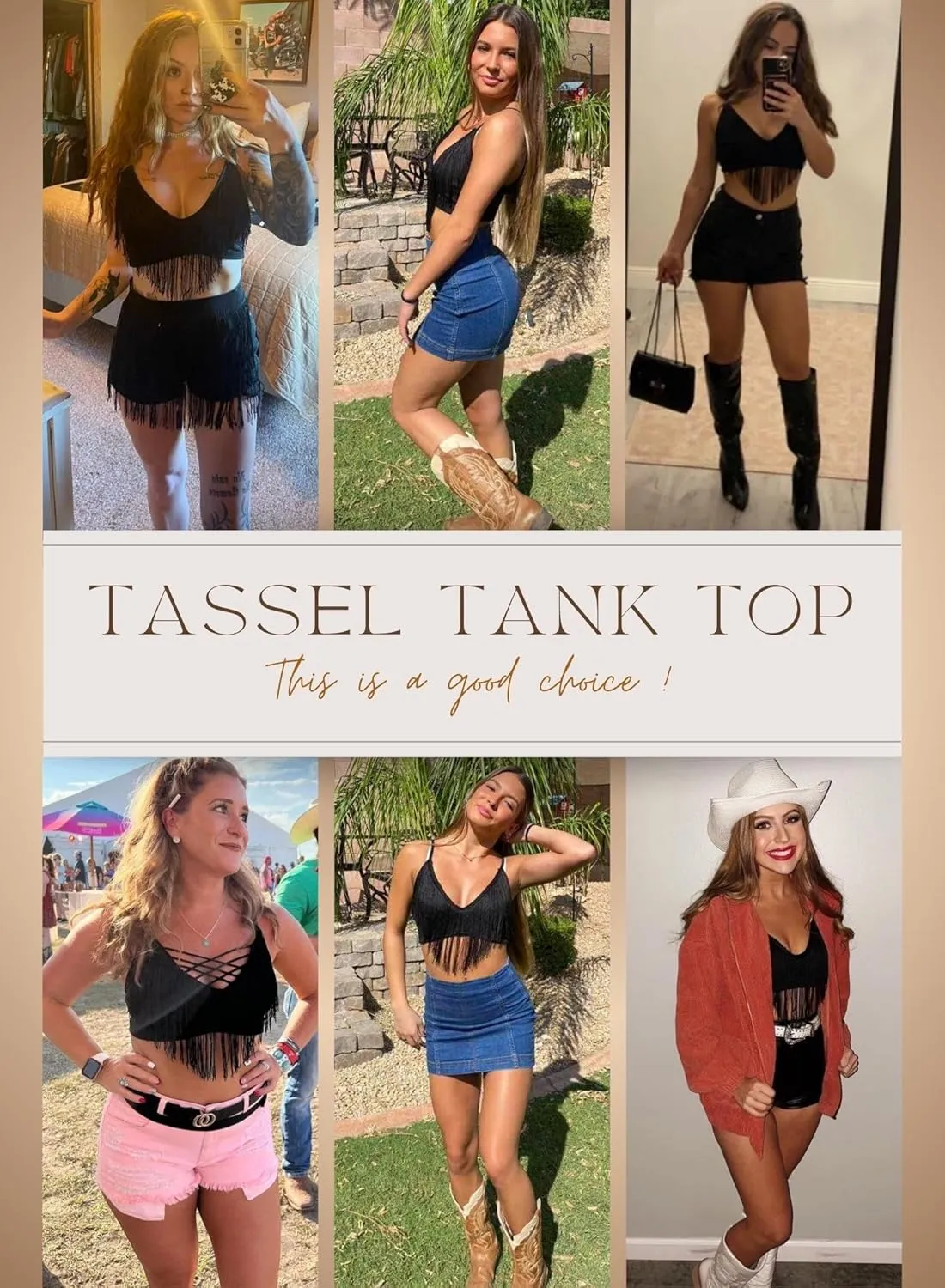 Womens Fringe Western Cowgirl Crop Top - Country Concert Outfit Tassel Hem Tank Nashville Festival Rodeo Shirt