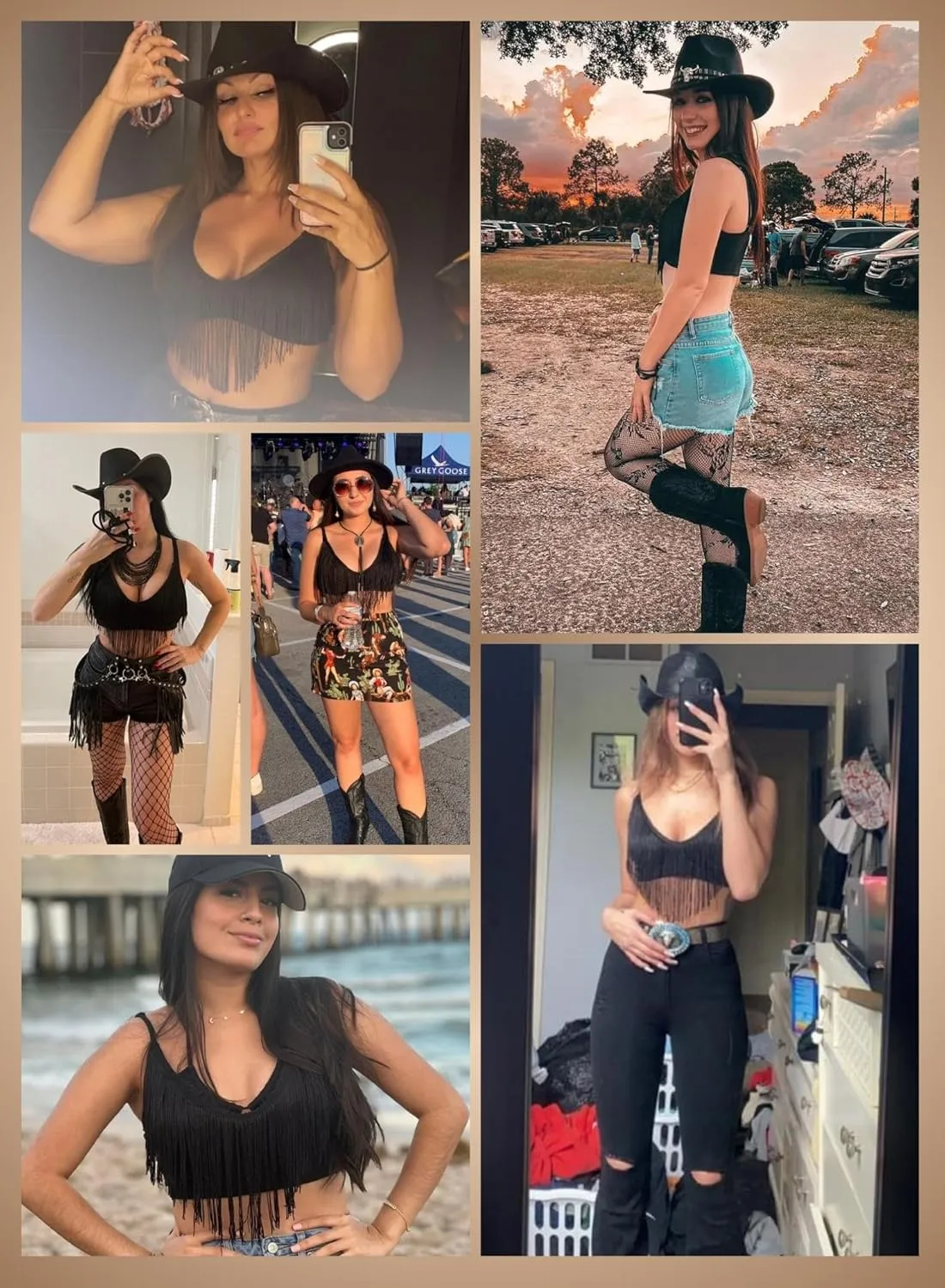 Womens Fringe Western Cowgirl Crop Top - Country Concert Outfit Tassel Hem Tank Nashville Festival Rodeo Shirt