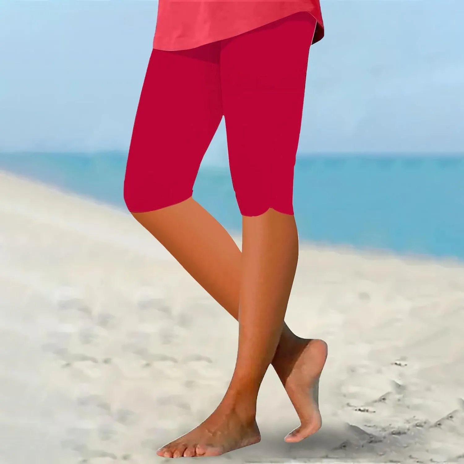 Women's Leggings, High Waisted Knee Length Capris Stretch for Casual Yoga Pants Workout Exercise