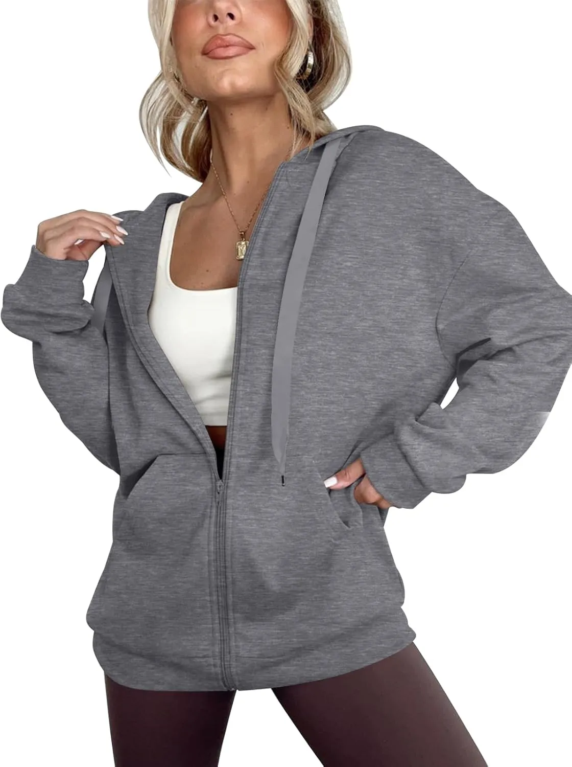 Women's Oversized Lightweight Hoodies for Women Full Zip Up Long Sleeve Drawstring Jackets
