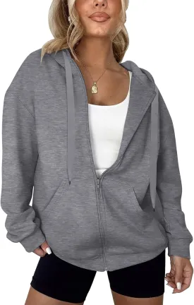 Women's Oversized Lightweight Hoodies for Women Full Zip Up Long Sleeve Drawstring Jackets