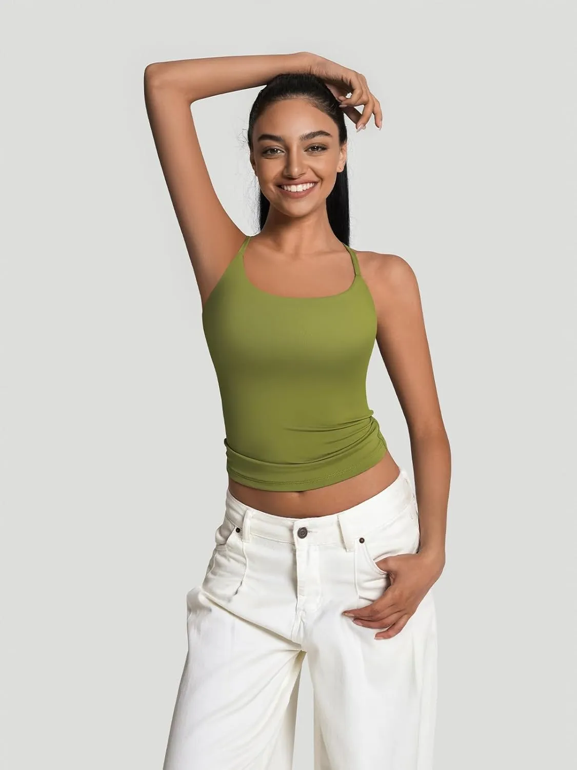 Women's Scoop Neck Tank Top Adjustable Spaghetti Strap Camisole Sleeveless Going Out y2k Tops Slim Fit Cami Tank