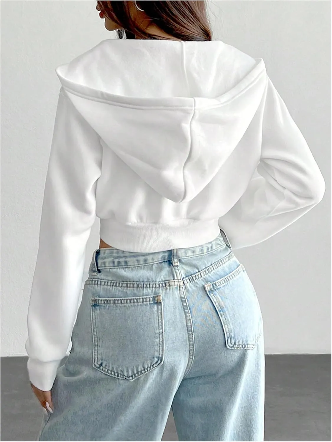 Women's Zip Up Cropped Hoodie Long Sleeve Hooded Sweatshirts Casual Crop Jackets