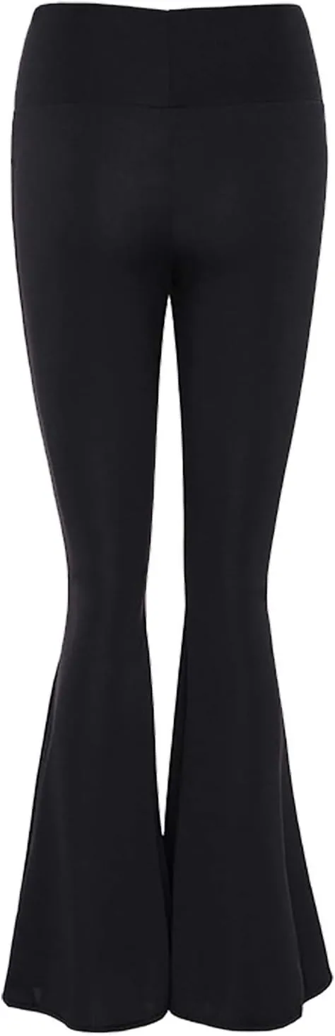Womens Zipper Crotch Elastic Long Flared Pants Yoga Sportwear Bell-Bottomed Trousers