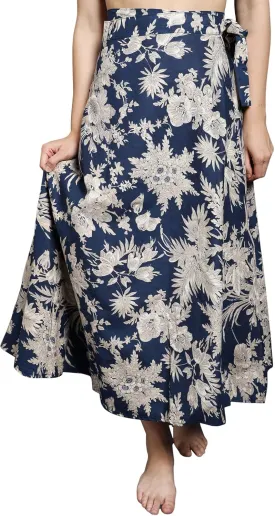 Wrap Skirts for Women Pure Cotton Long Maxi with Floral Print Tie Waist Beach Skirt Wrap for Women