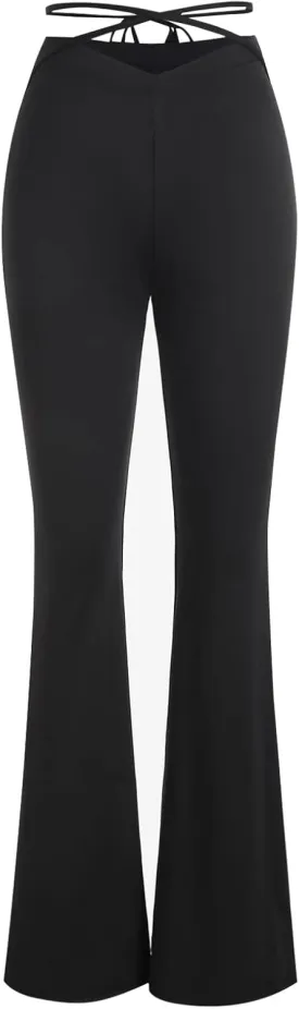 ZAFUL Women's High Waist Cut Out Ladder Bootcut Textured Flare Wide Leg Night Out Pants